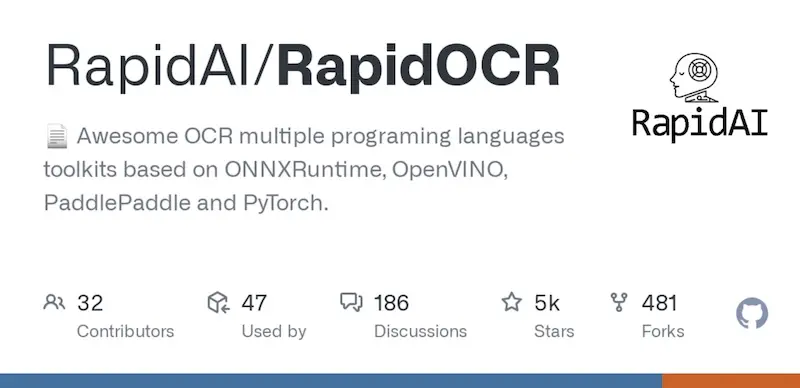 RapidOCR：开源免费OCR识别软件，实现高性能 OCR 识别