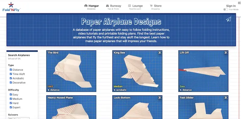 Fold ‘N Fly：纸飞机的折法教程网站，轻松折纸飞机