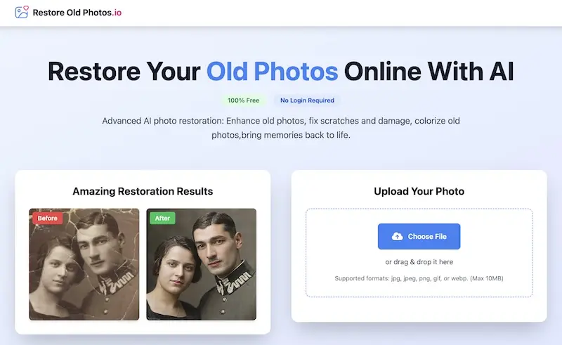 Restore Old Photos.io ：AI老照片修复工具，轻松修复老旧照片